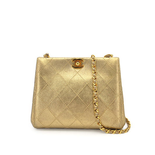 CHANEL VINTAGE MATELASSE CHAIN SHOULDER BAG GOLD LAMB SKIN 90245050