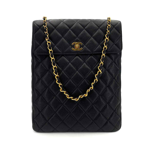 CHANEL VINTAGE MATELASSE CHAIN SHOULDER BAG BLACK CAVIAR SKIN 90245062