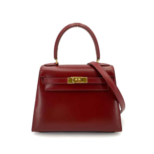 HERMES MINI KELLY 20 ROUGE ASH BOXCALF HAND SHOULDER BAG 〇V 90245541