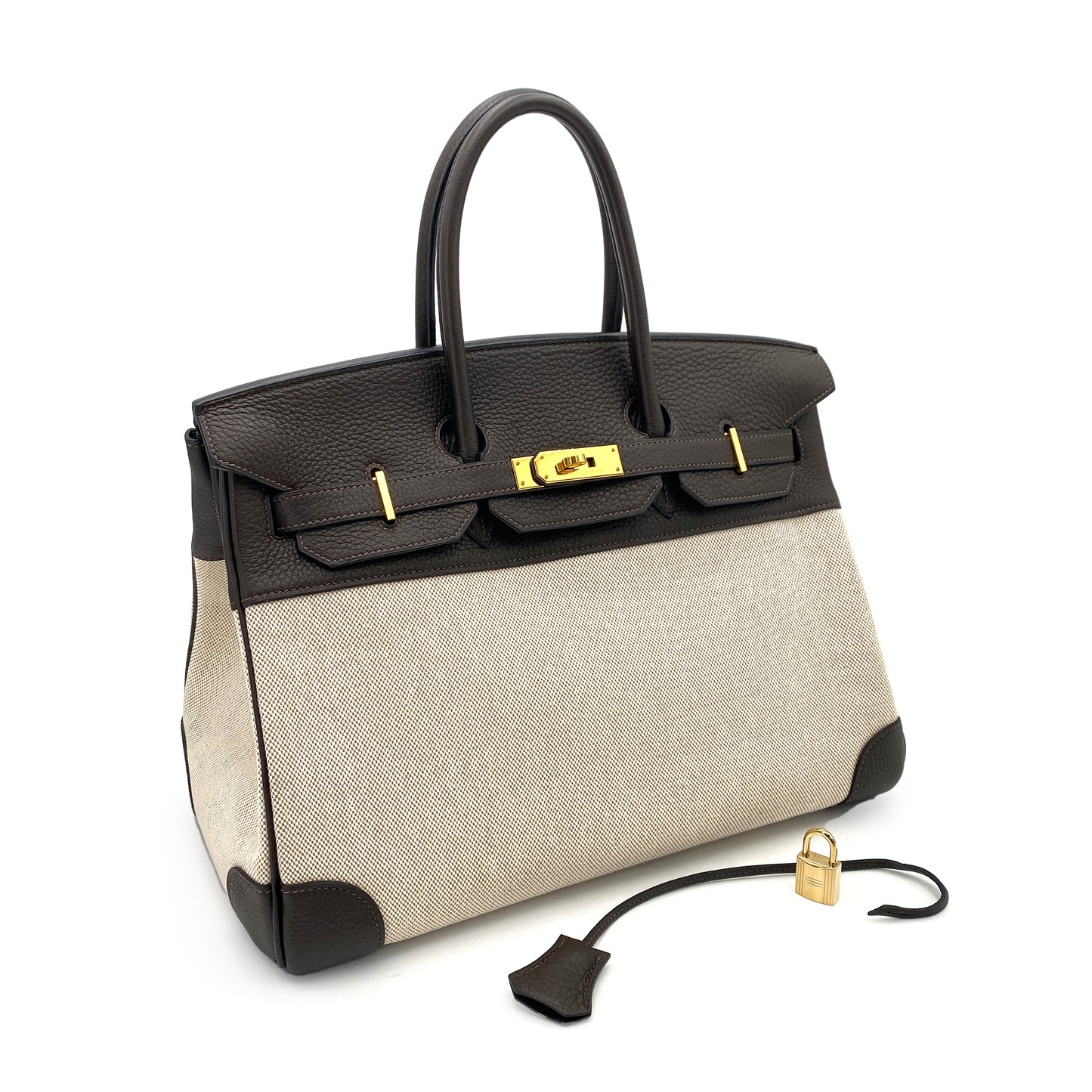 HERMES BIRKIN 35 EBENE TAURILLON CLEMENCE TOILE H HAND BAG □I 90245549