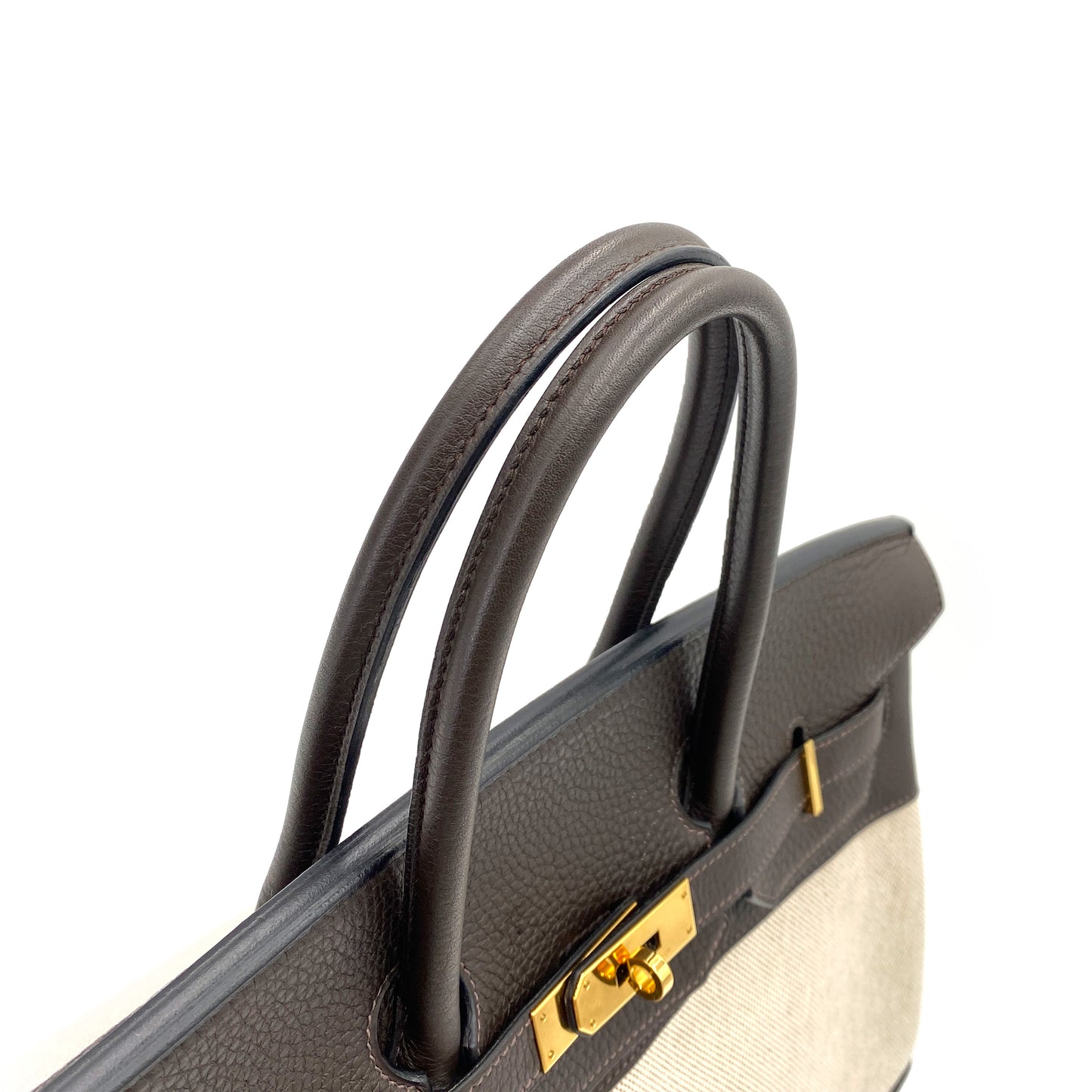 HERMES BIRKIN 35 EBENE TAURILLON CLEMENCE TOILE H HAND BAG □I 90245549
