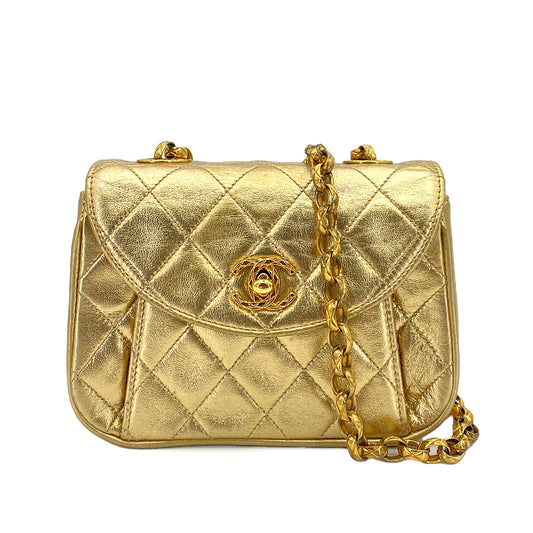 CHANEL VINTAGE BIJOU CHAIN SHOULDER BAG GOLD LAMB SKIN 90245554