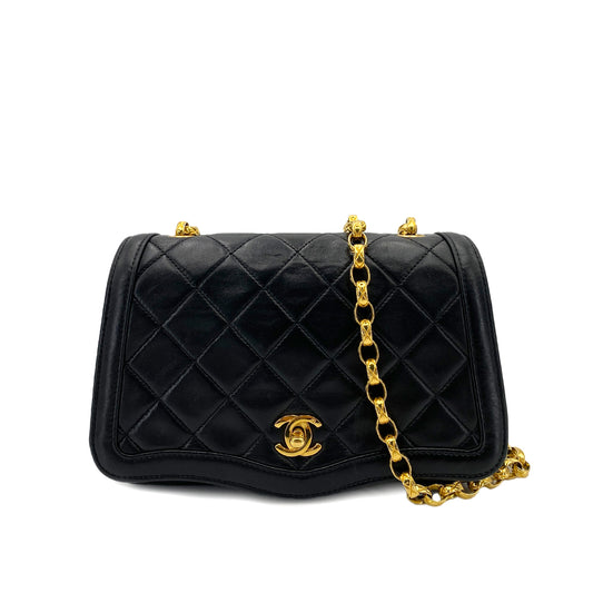 CHANEL VINTAGE MATELASSE BIJOU CHAIN SHOULDER BAG BLACK LAMB SKIN 90245555