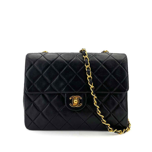 CHANEL VINTAGE MINI SQUARE 20 CHAIN SHOULDER BAG BLACK LAMB SKIN 90245564