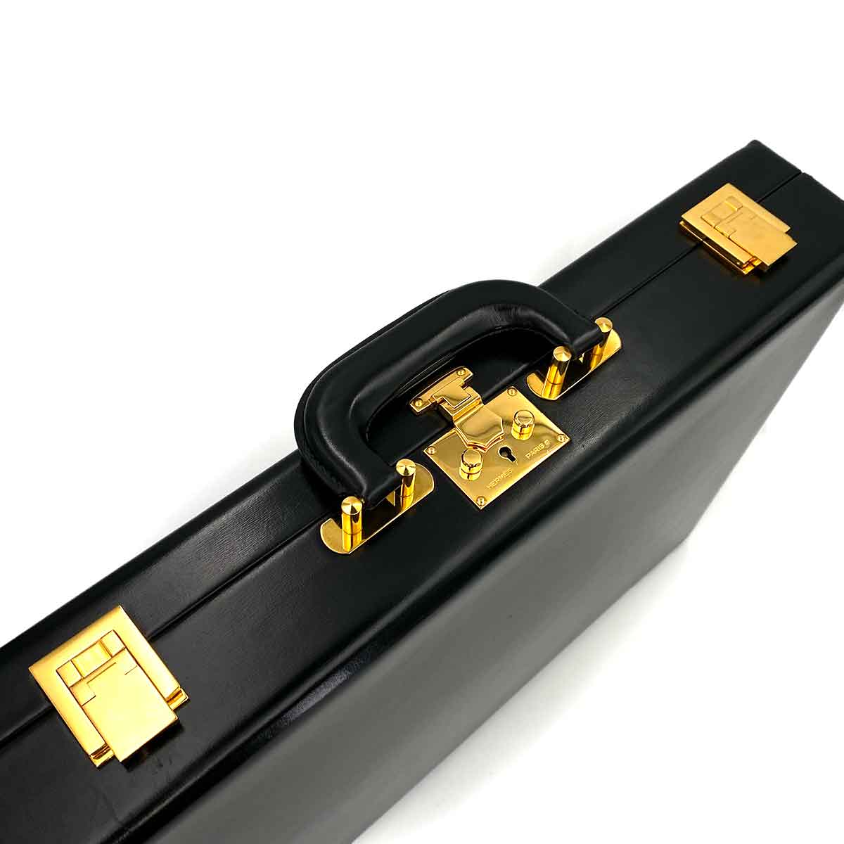 HERMES ATTASH CASE  BLACK BOX CALF HAND BAG  〇P 90245565