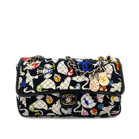 CHANEL VINTAGE BABY ANIMAL CHAIN SHOULDER BAG MULTICOLOR CANVAS 90245630