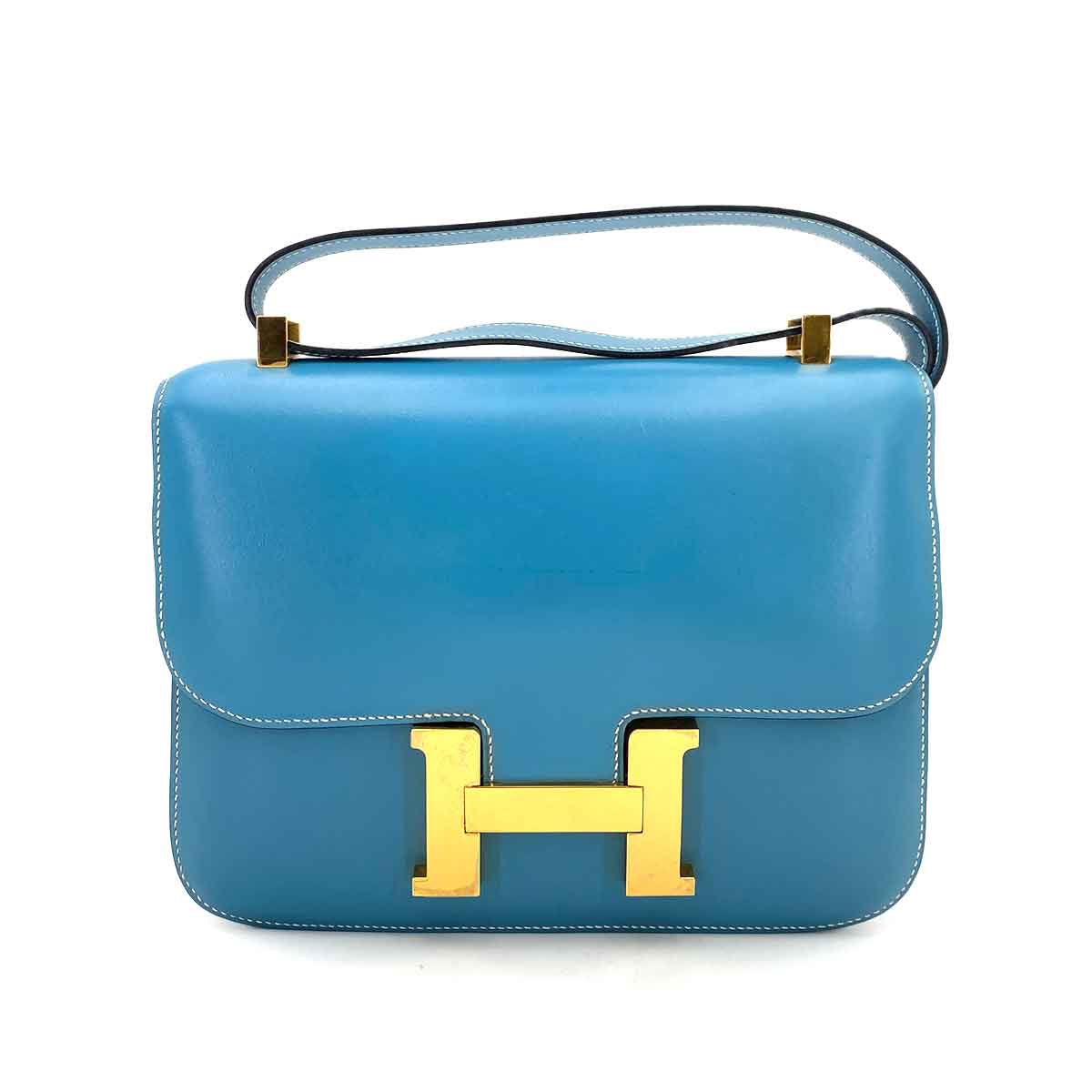HERMES CONSTANCE BLUE JEAN BOXCALF SHOULDER BAG □D 90245634