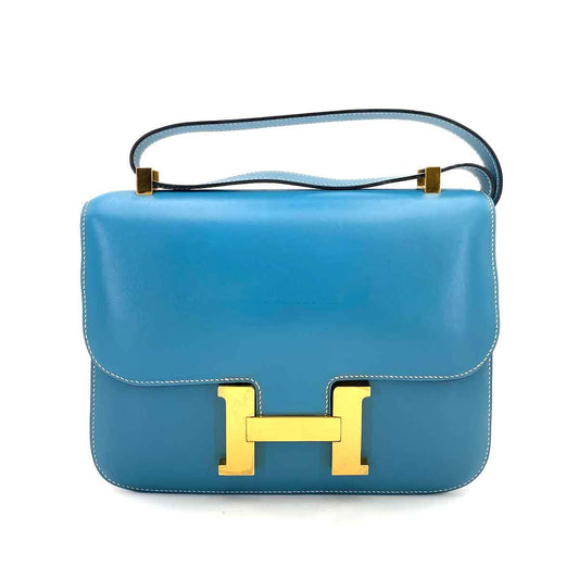 HERMES CONSTANCE BLUE JEAN BOXCALF SHOULDER BAG □D 90245634