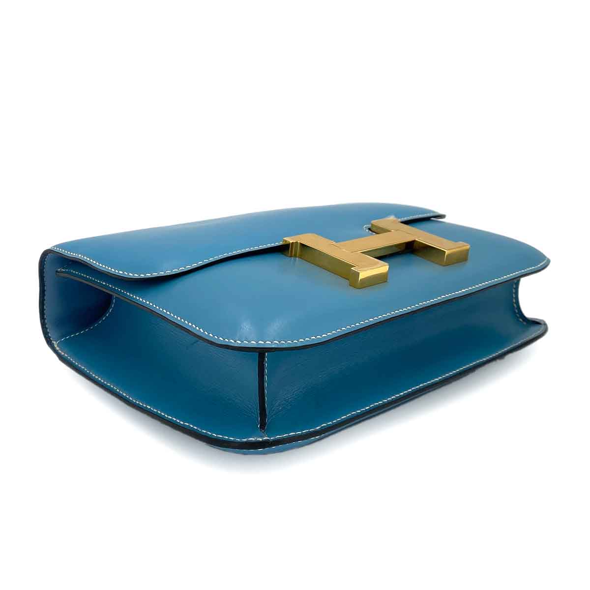 HERMES CONSTANCE BLUE JEAN BOXCALF SHOULDER BAG □D 90245634