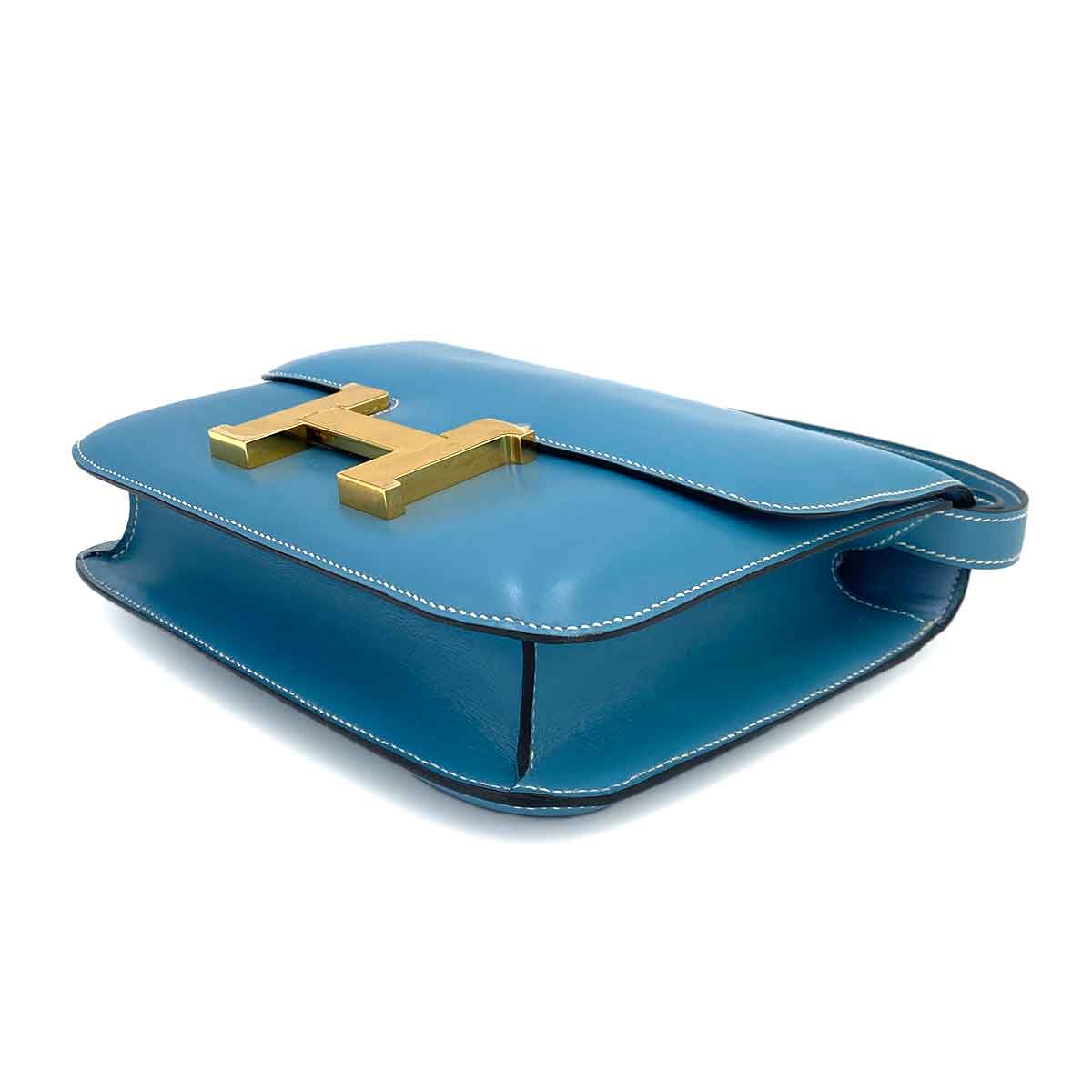 HERMES CONSTANCE BLUE JEAN BOXCALF SHOULDER BAG □D 90245634