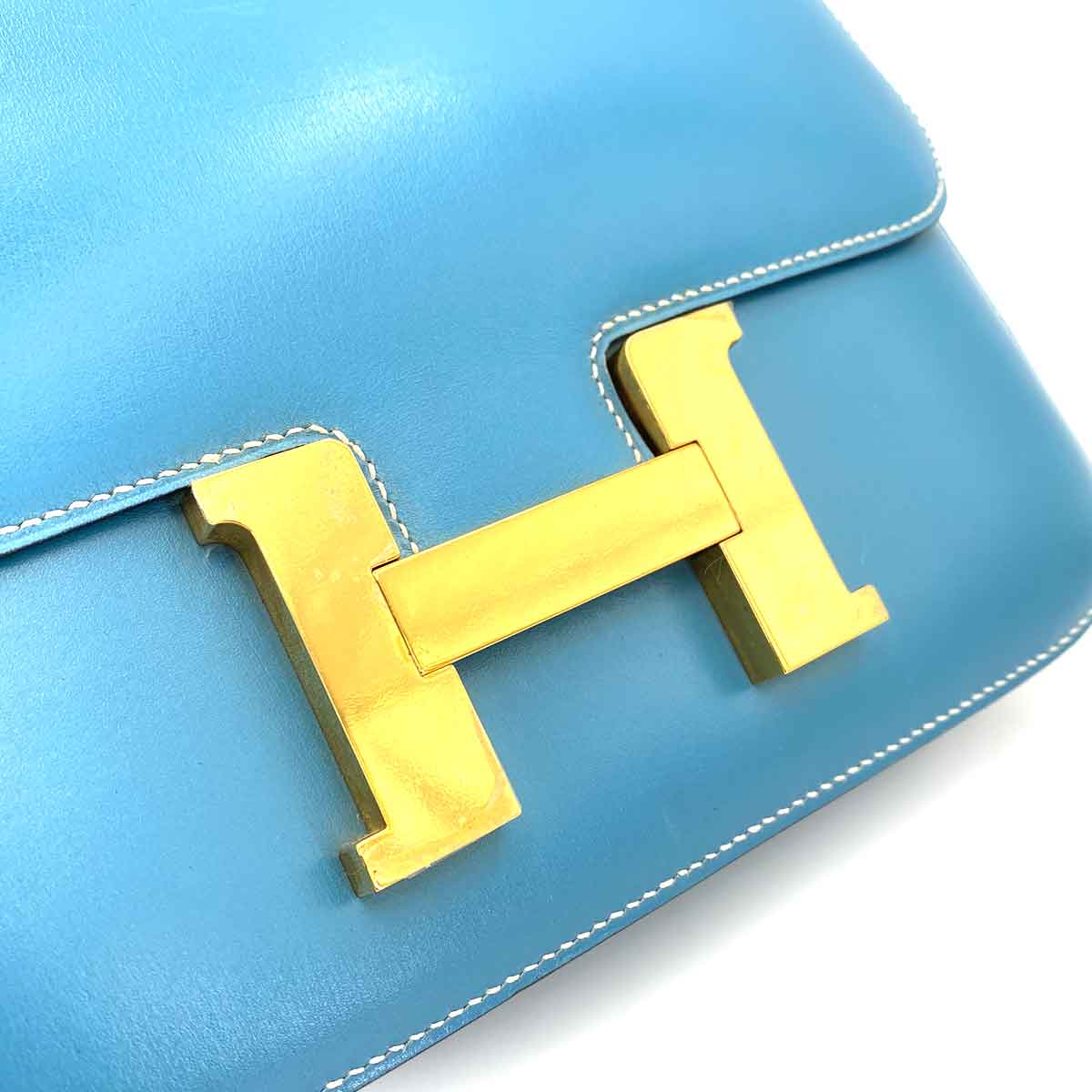 HERMES CONSTANCE BLUE JEAN BOXCALF SHOULDER BAG □D 90245634