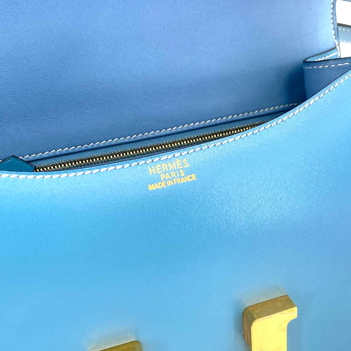 HERMES CONSTANCE BLUE JEAN BOXCALF SHOULDER BAG □D 90245634