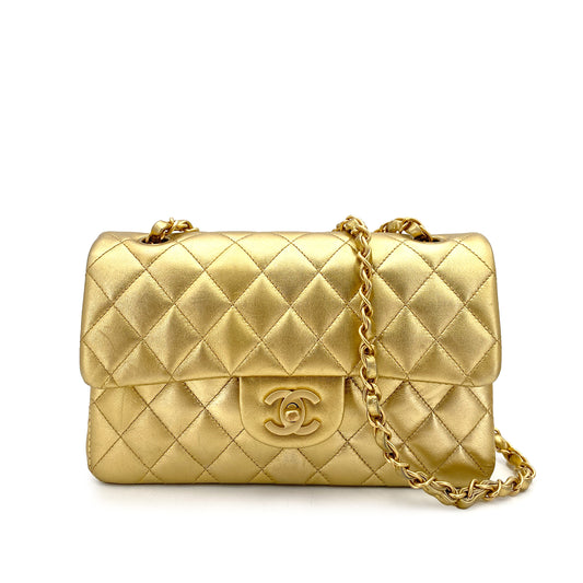 CHANEL VINTAGE CLASSIC FLAP SMALL CHAIN SHOULDER BAG GOLD LAMB SKIN 90245637