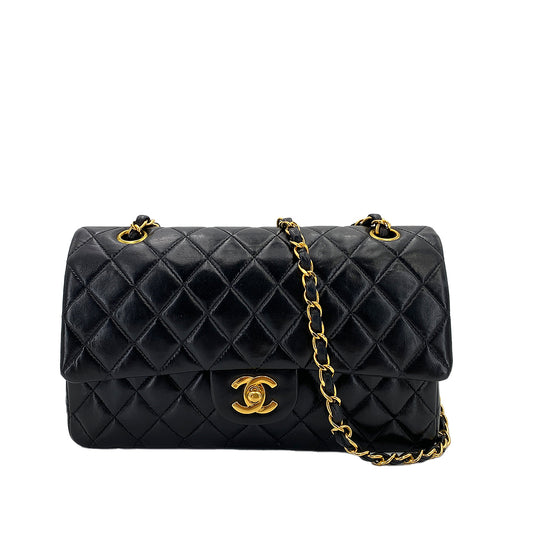 CHANEL VINTAGE CLASSIC FLAP MEDIUM CHAIN SHOULDER BAG BLACK LAMB SKIN 90245640