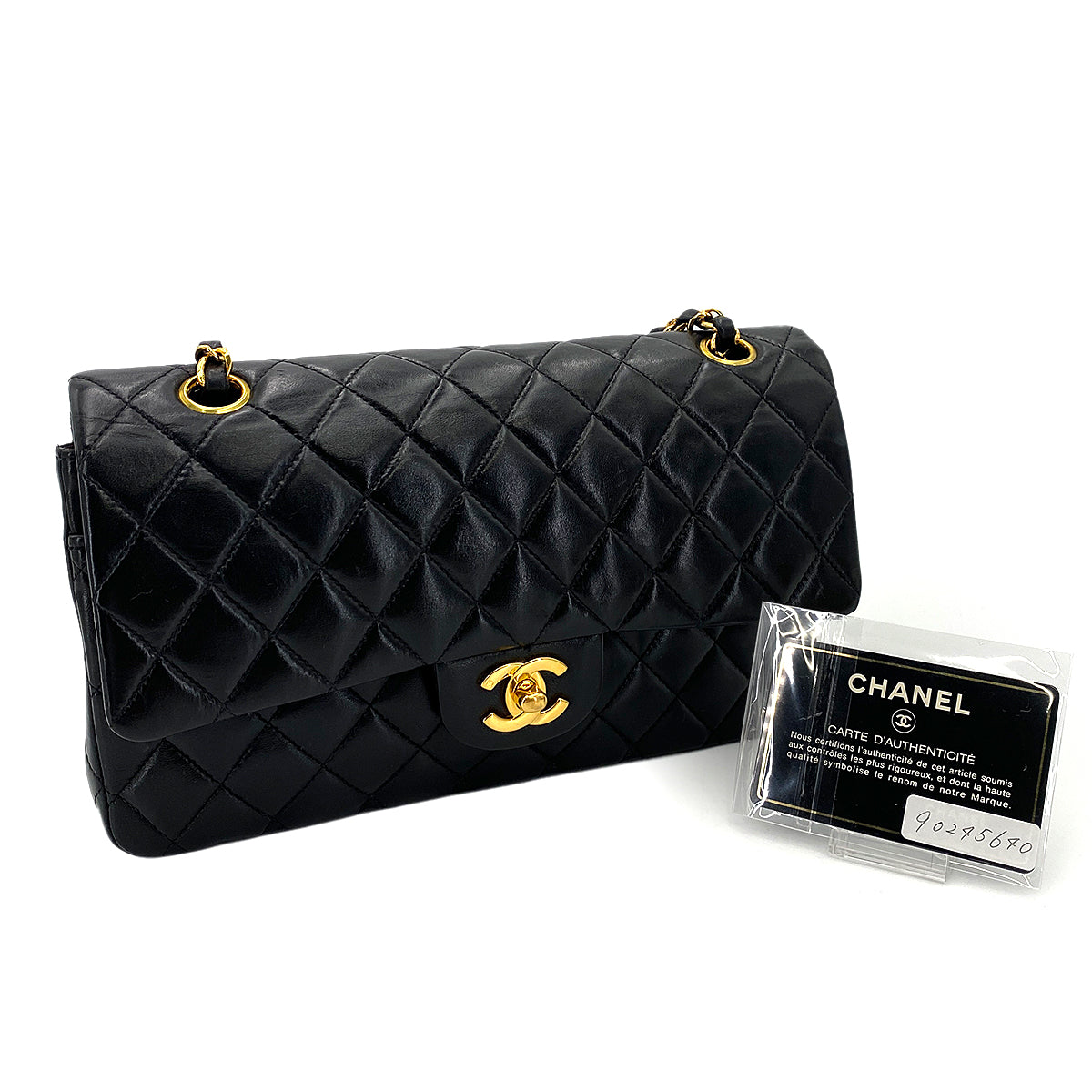 CHANEL VINTAGE CLASSIC FLAP MEDIUM CHAIN SHOULDER BAG BLACK LAMB SKIN 90245640