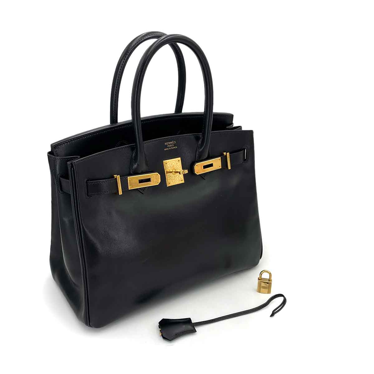 HERMES BIRKIN 30 BLACK BOXCALF HAND BAG □C 90245647
