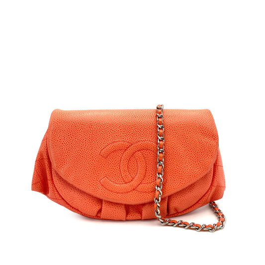 CHANEL VINTAGE CHAIN SHOULDER WALLET SALMON PINK CAVIAR SKIN 90245659