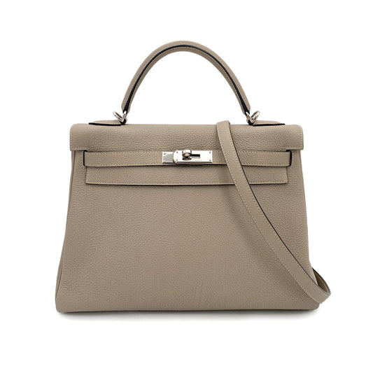 HERMES KELLY 32 RETOURNE GRIS TOURTERELLE TOGO HAND SHOULDER BAG □K SHW 90245661