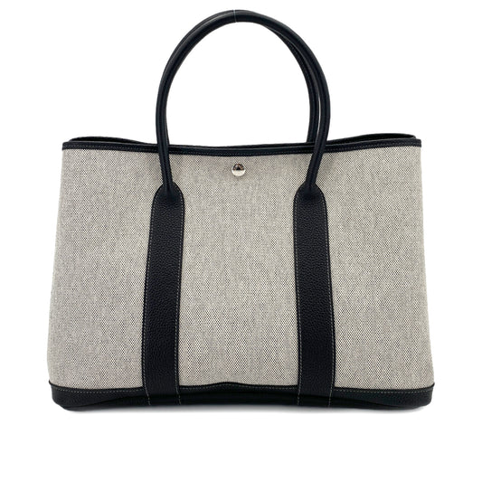 HERMES GARDEN PARTY 36 PM ECRU BLACK TOILE H TOTE BAG □H 90245671