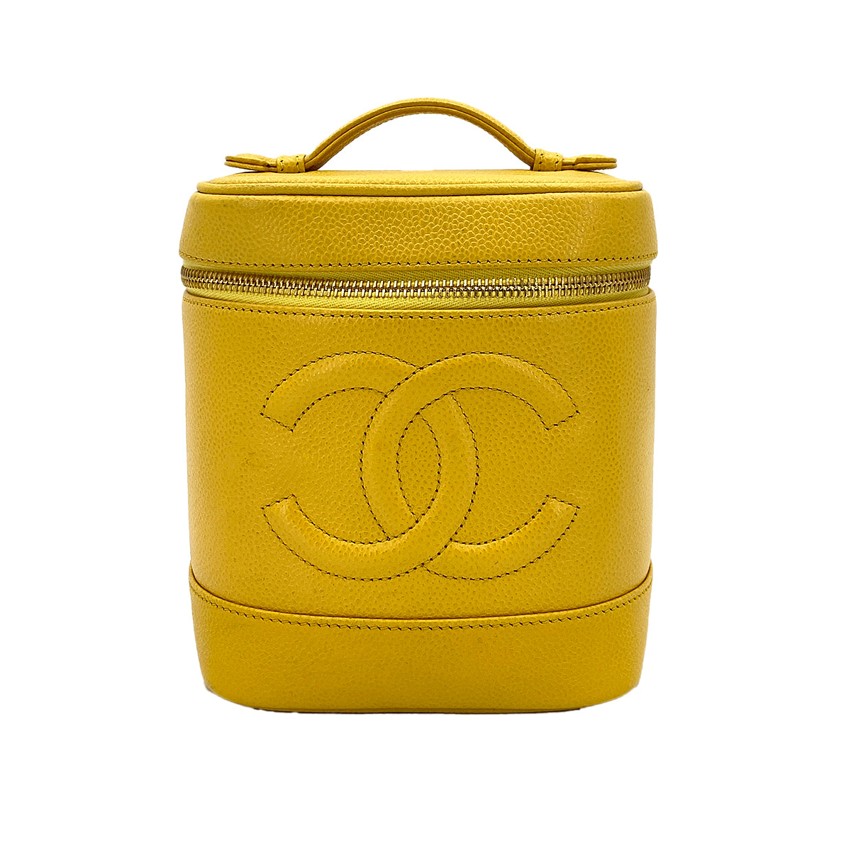 CHANEL VINTAGE VANITY HAND BAG YELLOW CAVIAR SKIN 90245785