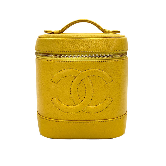 CHANEL VINTAGE VANITY HAND BAG YELLOW CAVIAR SKIN 90245785