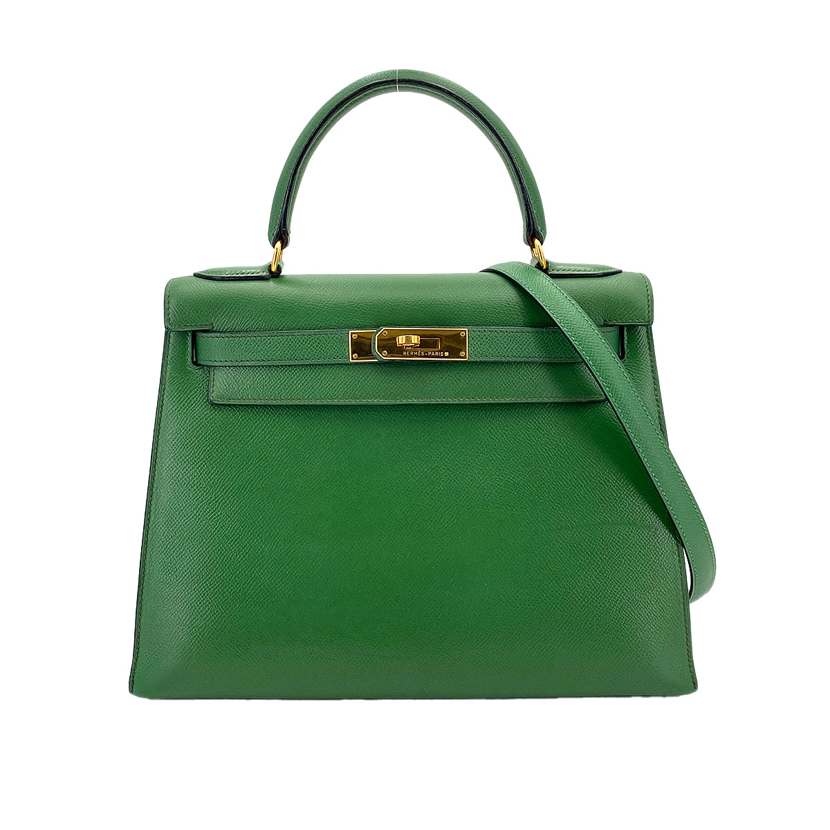 HERMES KELLY 28 SELLIER GREEN TYPE COUCHVEL HAND SHOULDER BAG 〇X 90246310