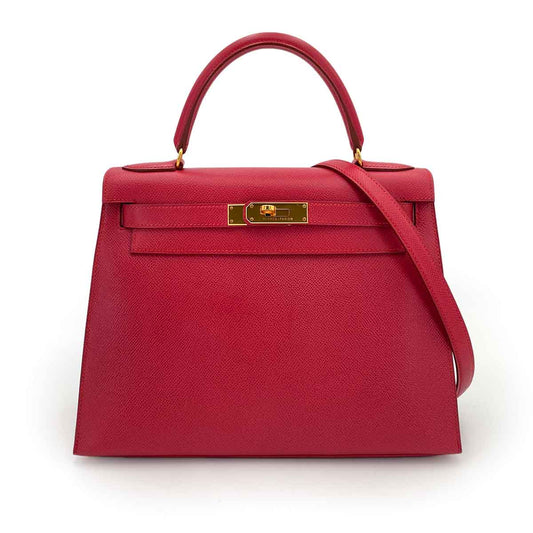 HERMES KELLY 28 SELLIER ROUGE VIF COUCHEVEL HAND BAG 〇Z 90246312