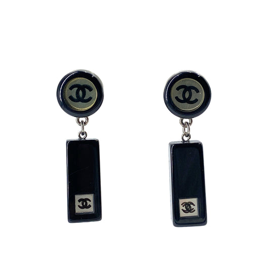 CHANEL VINTAGE EARRINGS COCOMARK BLACK PLASTIC ACCESSORY 01P 90246339