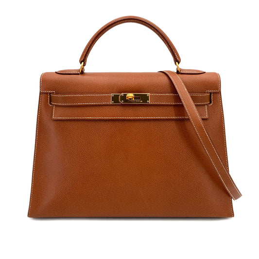 HERMES KELLY 32 SELLIER GOLD COUCHVEL HAND SHOULDER BAG 〇W 90246341