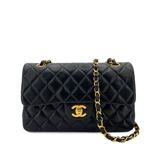 CHANEL VINTAGE CLASSIC FLAP SMALL CHAIN SHOULDER BAG BLACK LAMB SKIN 90246366