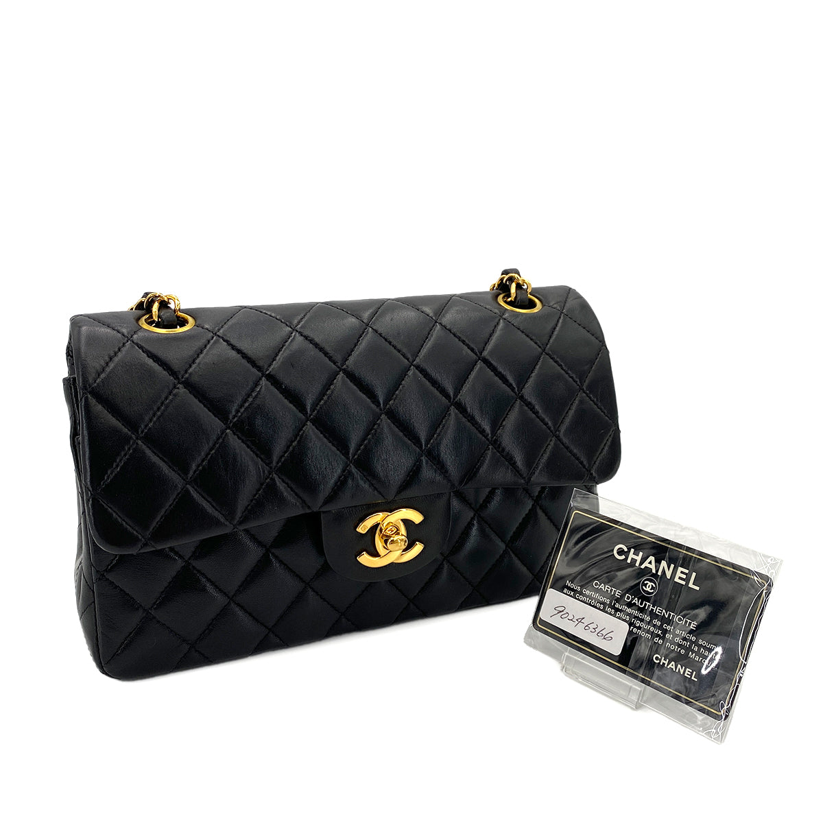 CHANEL VINTAGE CLASSIC FLAP SMALL CHAIN SHOULDER BAG BLACK LAMB SKIN 90246366