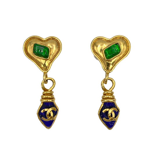 CHANEL VINTAGE EARRINGS GRIPORE COCOMARK COLOR STONE ACCESSORY 95P 90246368