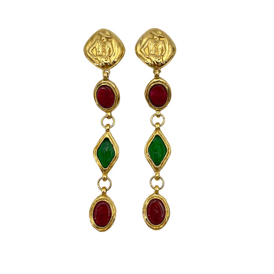 CHANEL VINTAGE EARRINGS GRIPORE MADEMOISELLE COLOR STONE ACCESSORY 90246369