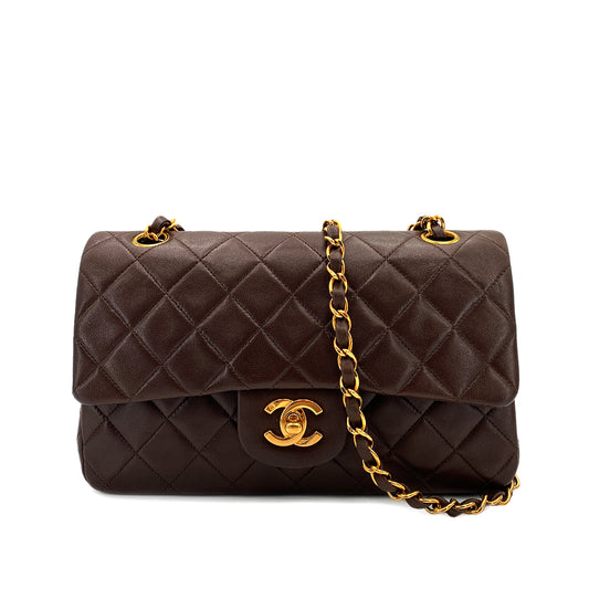 CHANEL VINTAGE CLASSIC FLAP SMALL CHAIN SHOULDER BAG BROWN LAMB SKIN 90246901