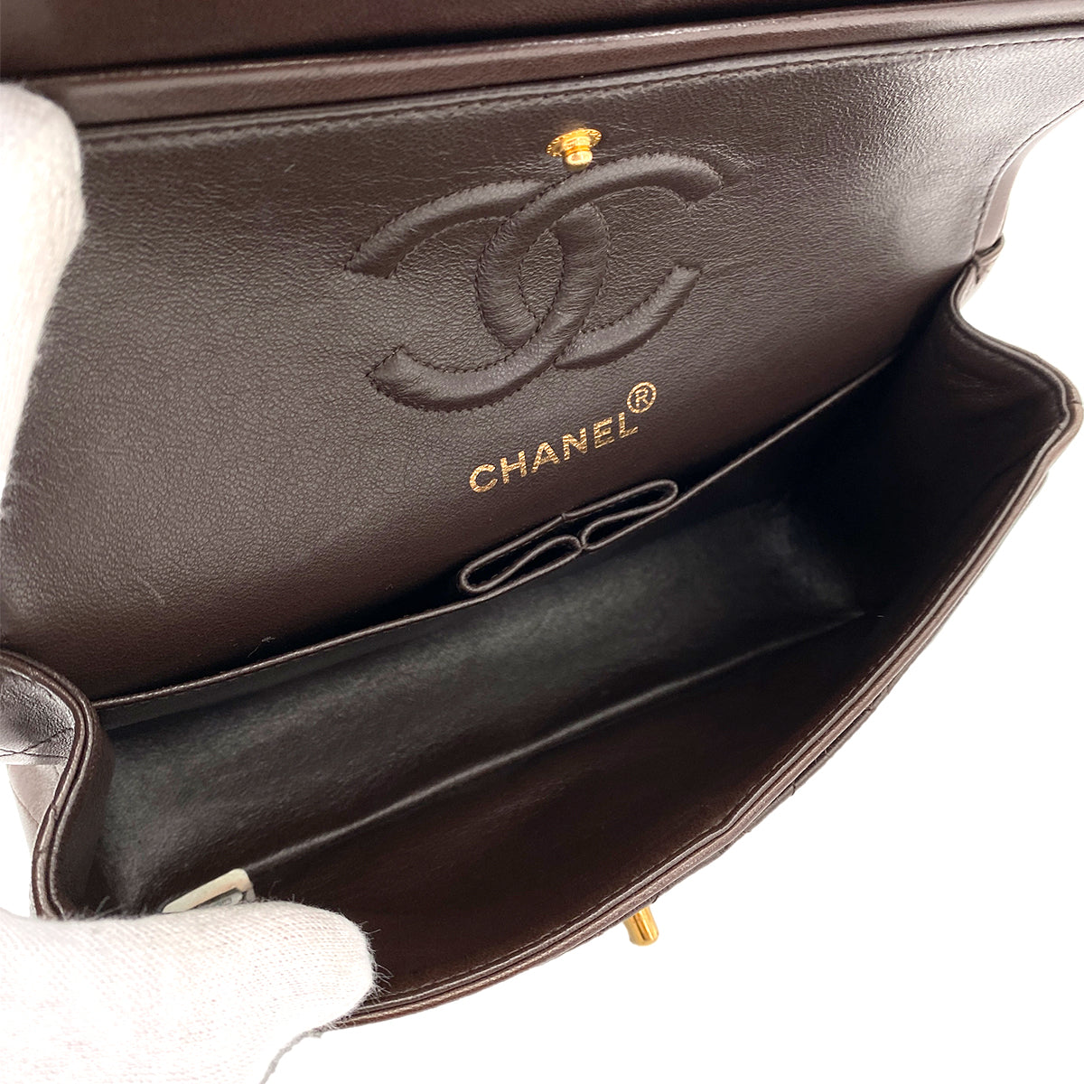 CHANEL VINTAGE CLASSIC FLAP SMALL CHAIN SHOULDER BAG BROWN LAMB SKIN 90246901