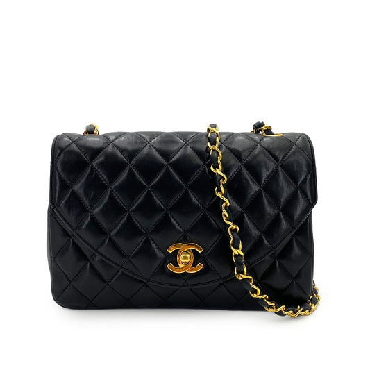 CHANEL VINTAGE HALF MOON CHAIN SHOULDER BAG BLACK LAMB SKIN 90246902