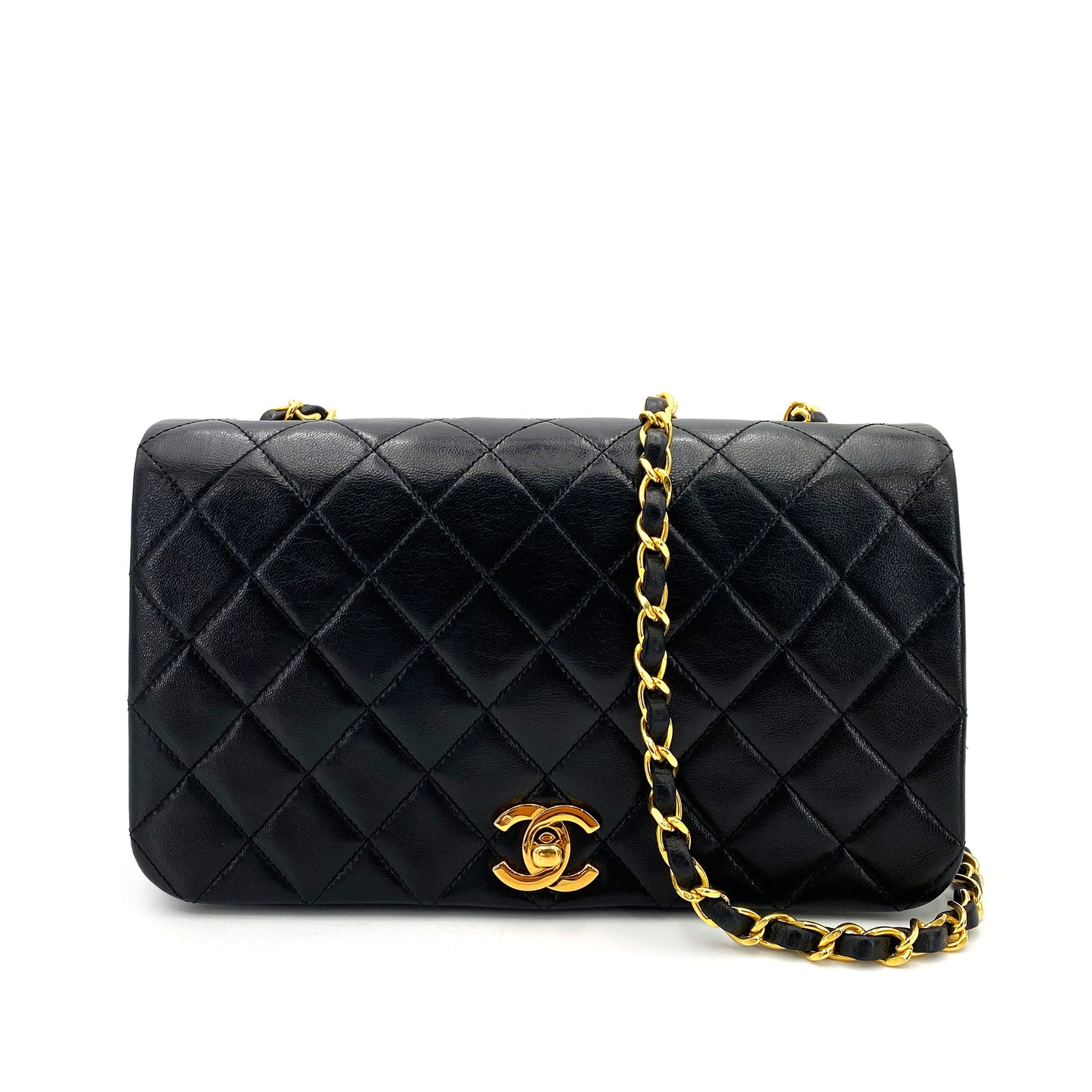 CHANEL VINTAGE FULL FLAP CHAIN SHOULDER BAG BLACK LAMB SKIN 90246906