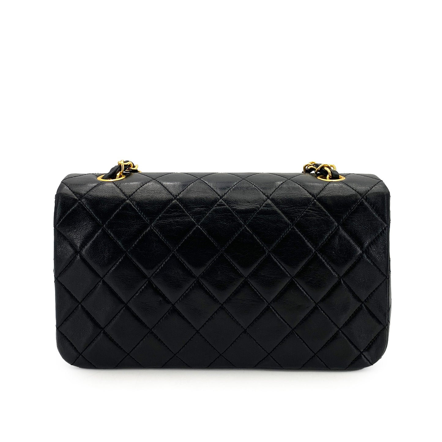 CHANEL VINTAGE FULL FLAP CHAIN SHOULDER BAG BLACK LAMB SKIN 90246906