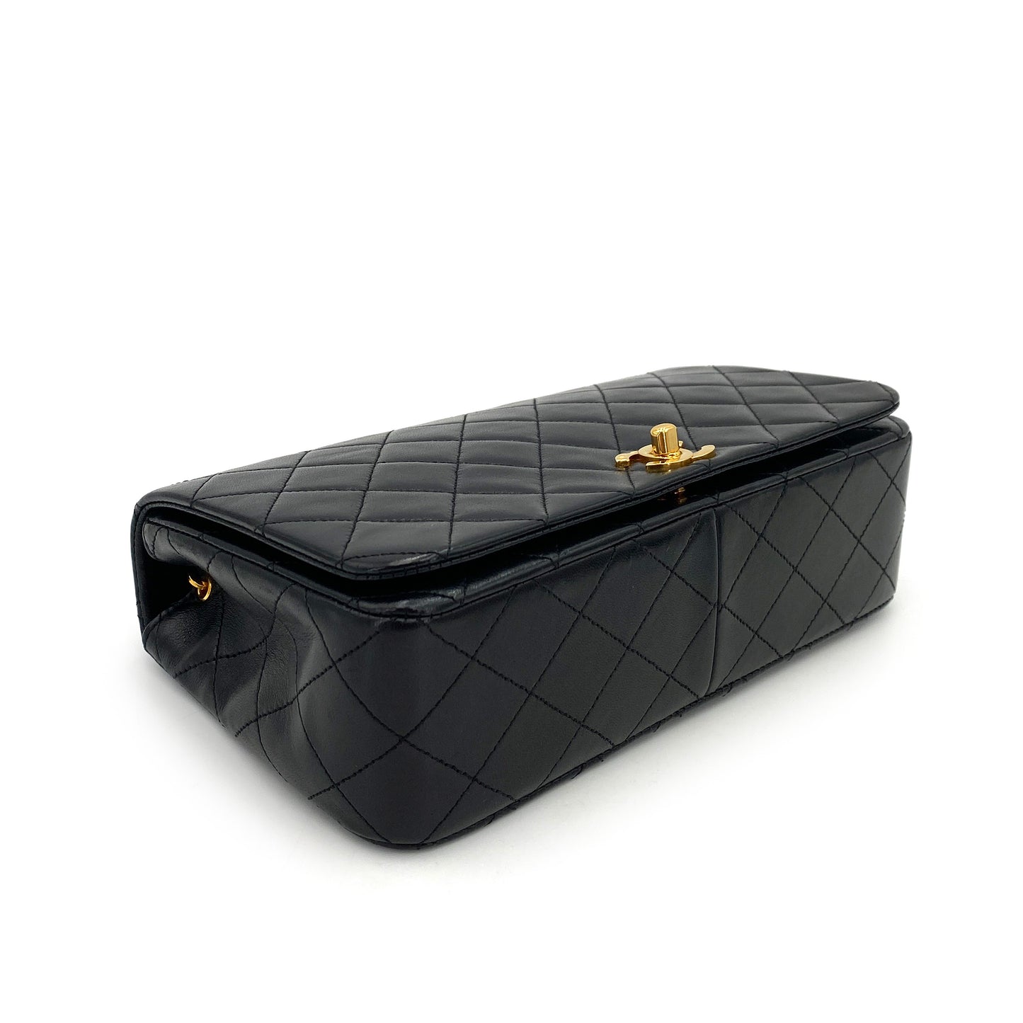CHANEL VINTAGE FULL FLAP CHAIN SHOULDER BAG BLACK LAMB SKIN 90246906