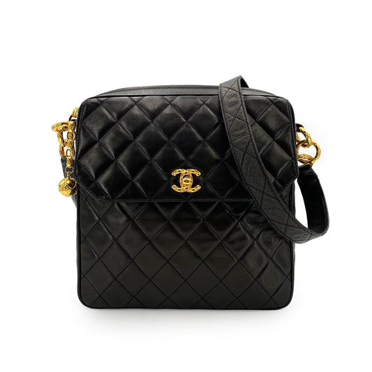 CHANEL VINTAGE MATELASSE SHOULDER BAG BLACK LAMB SKIN 90246907
