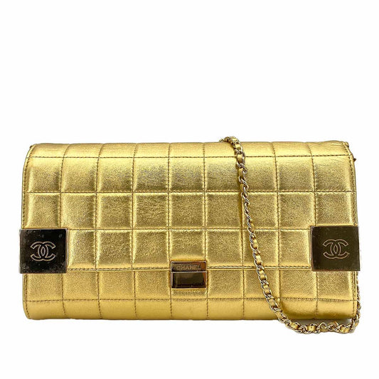 CHANEL VINTAGE CHOCOLATE BAR CHAIN SHOULDER BAG GOLD LAMB SKIN 90246916