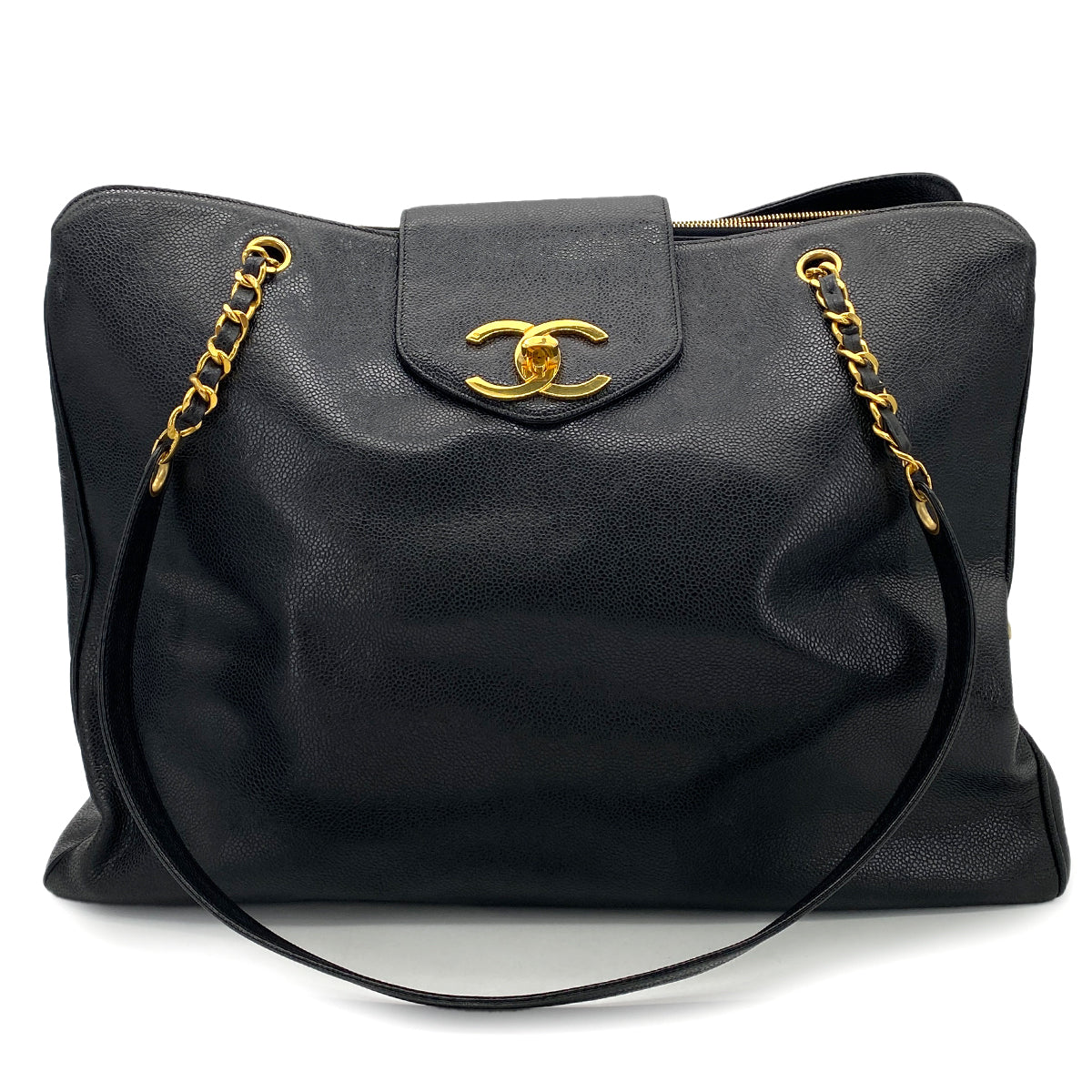 CHANEL VINTAGE SUPER MODEL CHAIN TOTE BAG BLACK CAVIAR SKIN 90246924