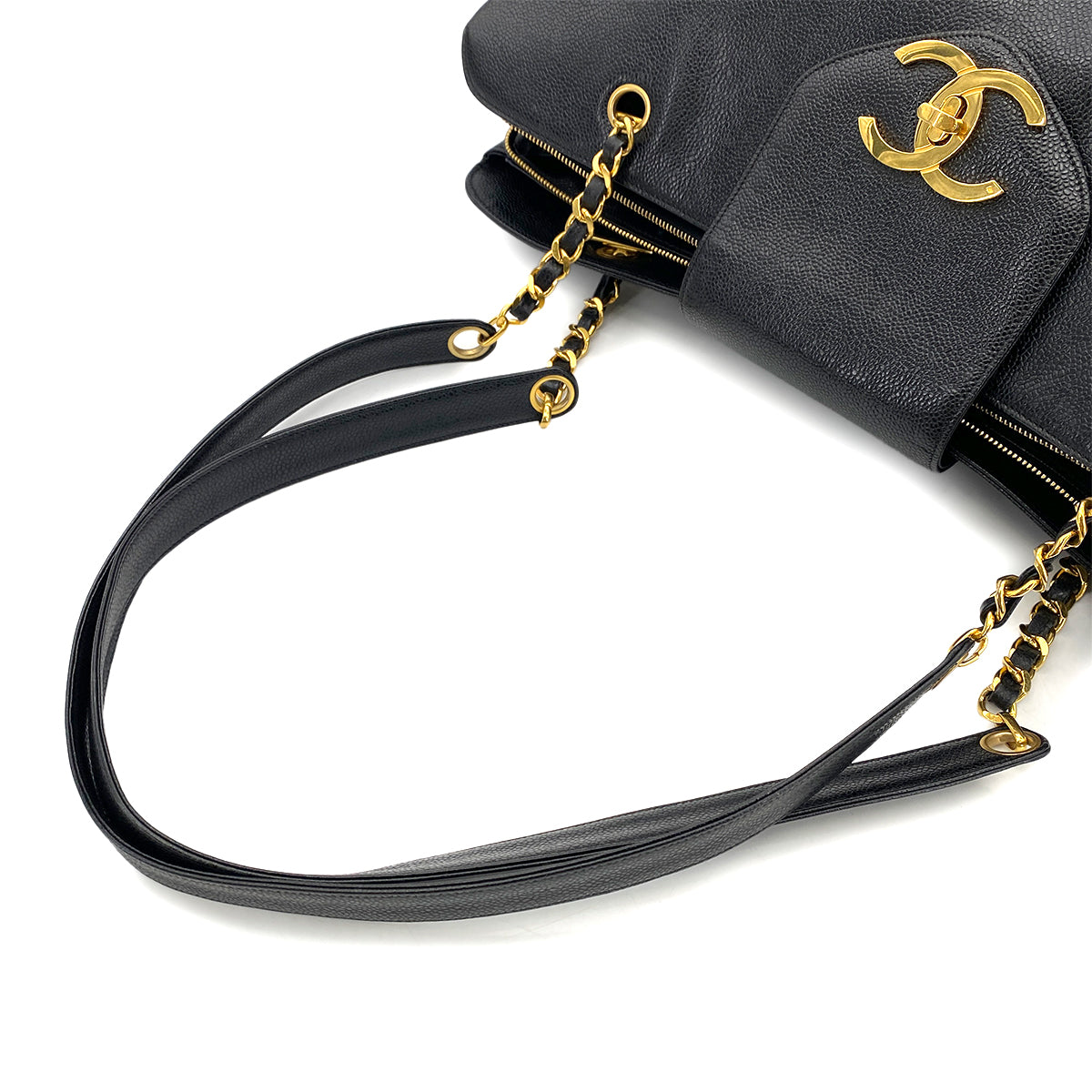 CHANEL VINTAGE SUPER MODEL CHAIN TOTE BAG BLACK CAVIAR SKIN 90246924