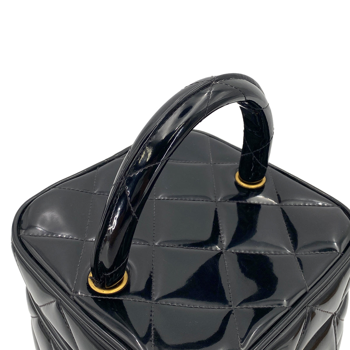 CHANEL VINTAGE VANITY HEART MIRROR HAND BAG BLACK ENAMEL 90246932