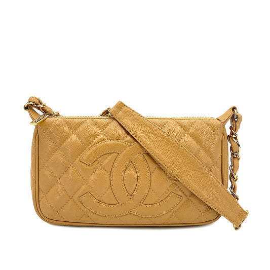 CHANEL VINTAGE COCOMARK MATELASSE CHAIN SHOULDER BAG BEIGE CAVIR SKIN 90247085