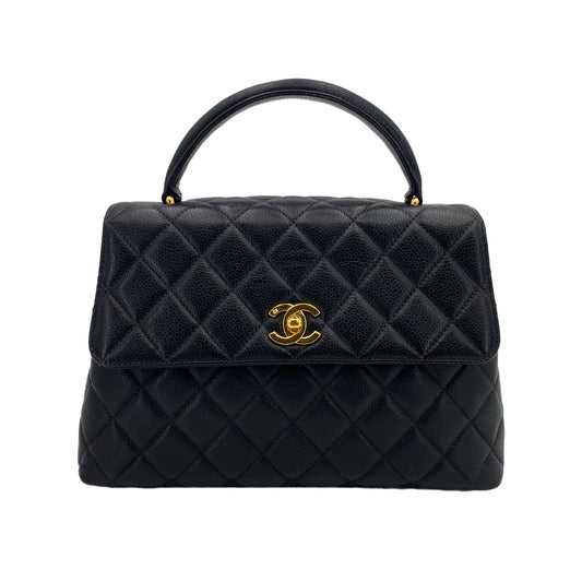 CHANEL VINTAGE MATELASSE HAND BAG BLACK CAVIAR SKIN 90247121