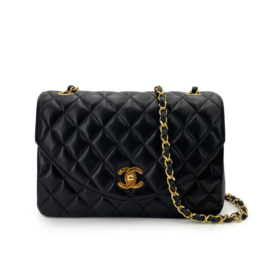 CHANEL VINTAGE HALF MOON CHAIN SHOULDER BAG BLACK LAMB SKIN 90247132