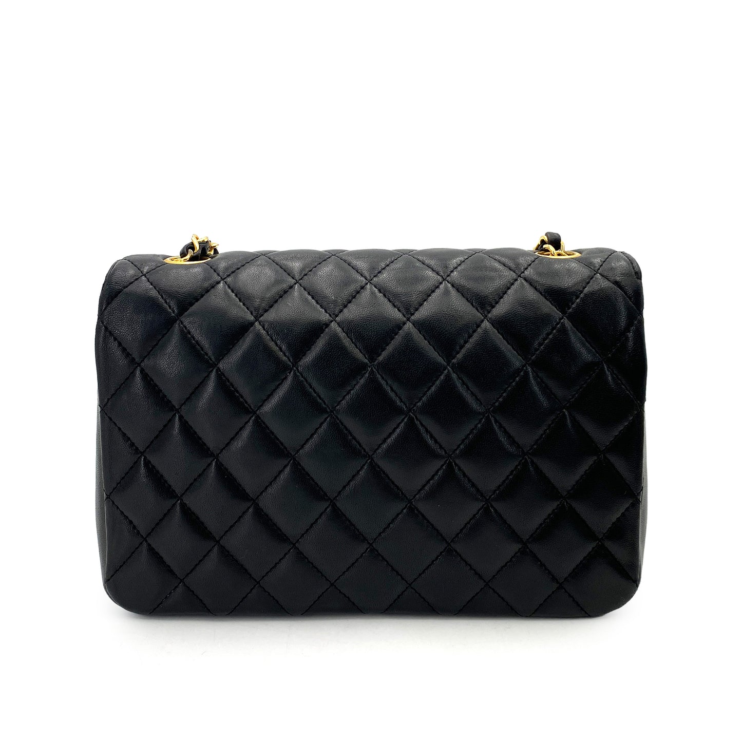 CHANEL VINTAGE HALF MOON CHAIN SHOULDER BAG BLACK LAMB SKIN 90247132