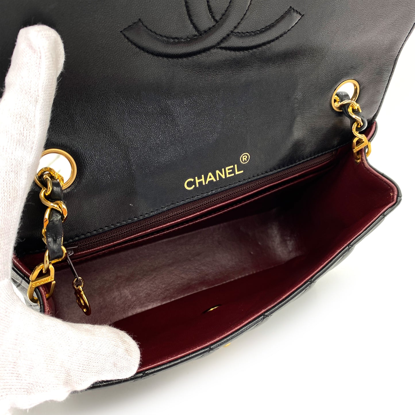 CHANEL VINTAGE HALF MOON CHAIN SHOULDER BAG BLACK LAMB SKIN 90247132