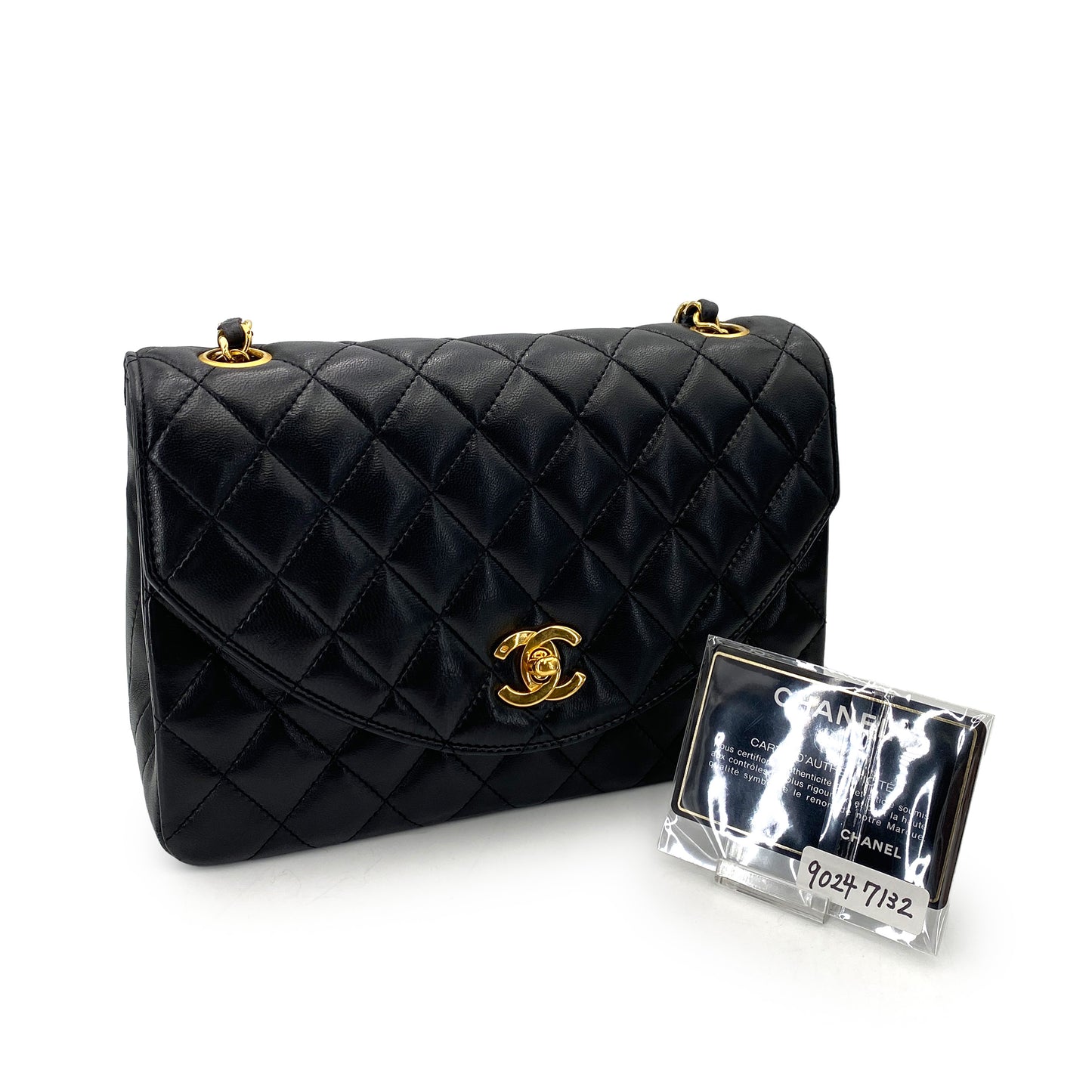 CHANEL VINTAGE HALF MOON CHAIN SHOULDER BAG BLACK LAMB SKIN 90247132